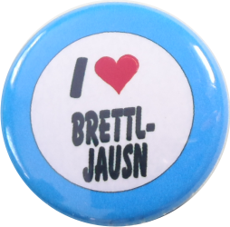 I love Brettl Jausn Button blau - zum Schließen ins Bild klicken